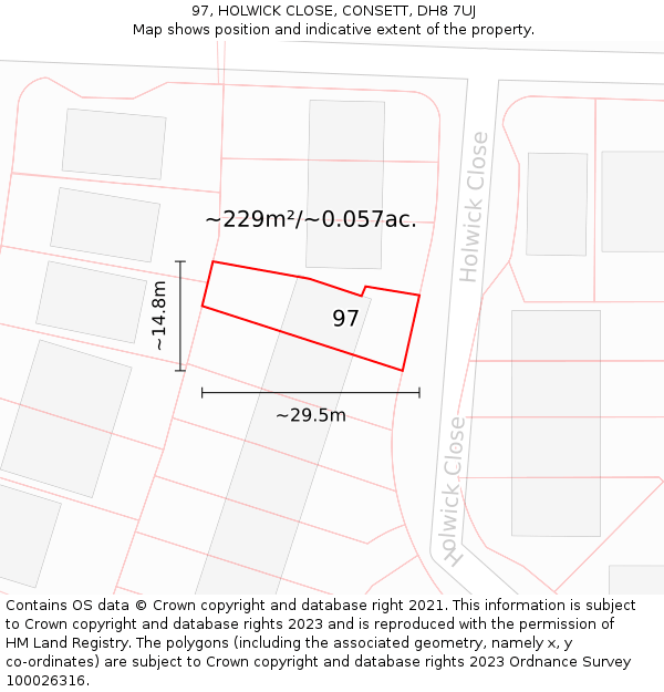 97, HOLWICK CLOSE, CONSETT, DH8 7UJ: Plot and title map