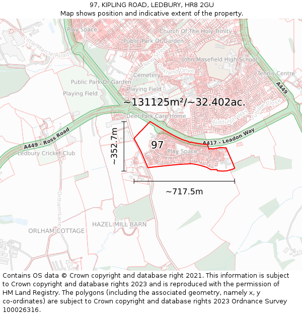 97, KIPLING ROAD, LEDBURY, HR8 2GU: Plot and title map