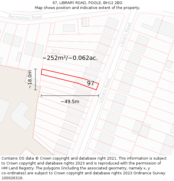 97, LIBRARY ROAD, POOLE, BH12 2BG: Plot and title map