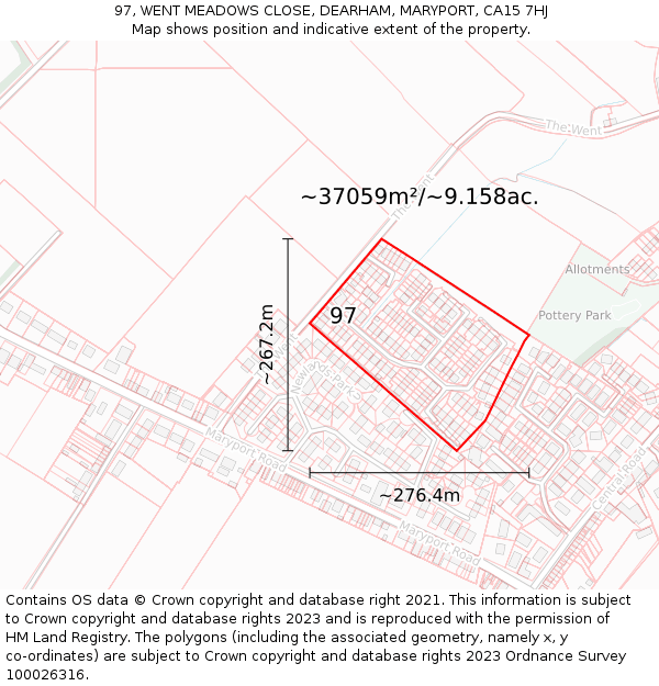 97, WENT MEADOWS CLOSE, DEARHAM, MARYPORT, CA15 7HJ: Plot and title map