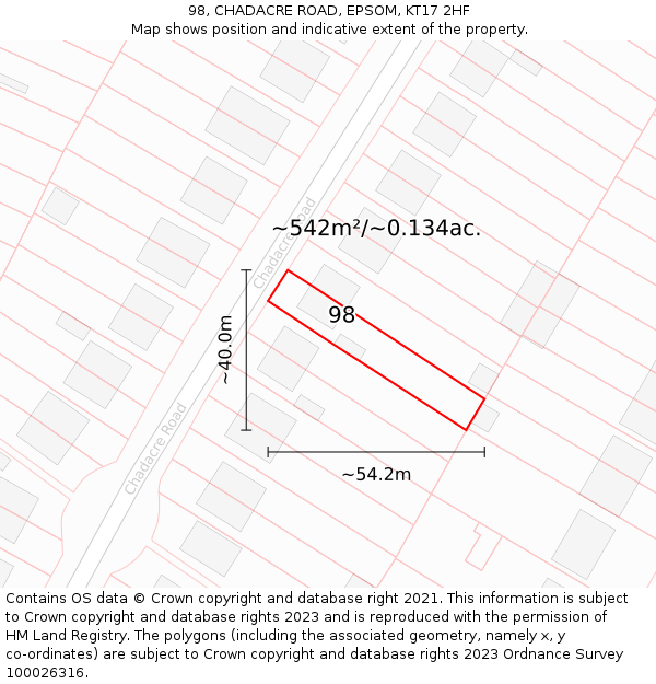 98, CHADACRE ROAD, EPSOM, KT17 2HF: Plot and title map