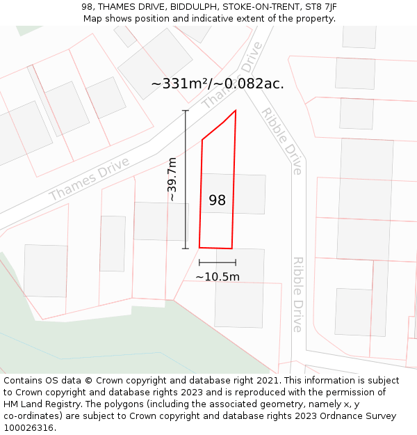 98, THAMES DRIVE, BIDDULPH, STOKE-ON-TRENT, ST8 7JF: Plot and title map