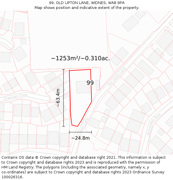 99, OLD UPTON LANE, WIDNES, WA8 9PA: Plot and title map