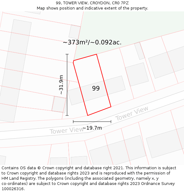 99, TOWER VIEW, CROYDON, CR0 7PZ: Plot and title map