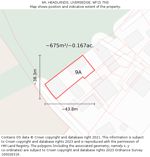 9A, HEADLANDS, LIVERSEDGE, WF15 7NS: Plot and title map