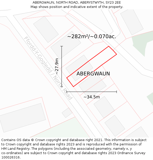 ABERGWAUN, NORTH ROAD, ABERYSTWYTH, SY23 2EE: Plot and title map