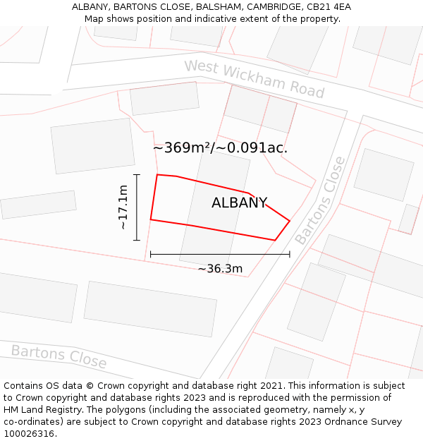 ALBANY, BARTONS CLOSE, BALSHAM, CAMBRIDGE, CB21 4EA: Plot and title map