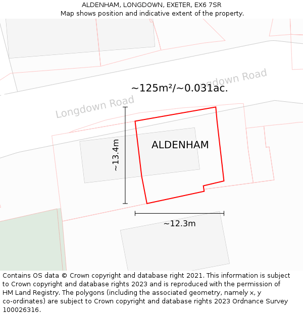 ALDENHAM, LONGDOWN, EXETER, EX6 7SR: Plot and title map