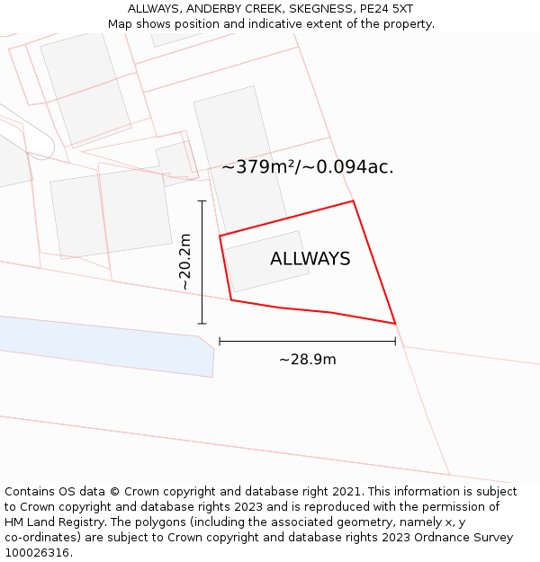 ALLWAYS, ANDERBY CREEK, SKEGNESS, PE24 5XT: Plot and title map