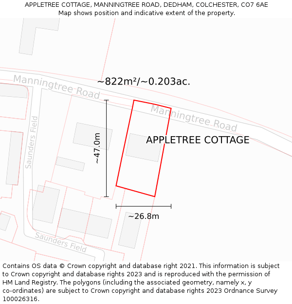 APPLETREE COTTAGE, MANNINGTREE ROAD, DEDHAM, COLCHESTER, CO7 6AE: Plot and title map