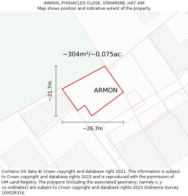 ARMON, PYNNACLES CLOSE, STANMORE, HA7 4AF: Plot and title map