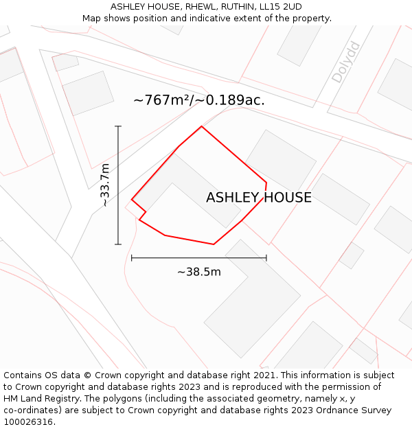 ASHLEY HOUSE, RHEWL, RUTHIN, LL15 2UD: Plot and title map