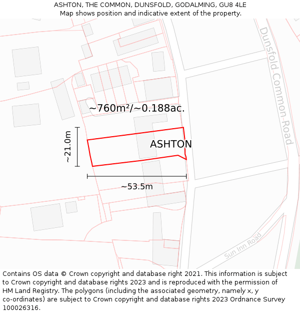 ASHTON, THE COMMON, DUNSFOLD, GODALMING, GU8 4LE: Plot and title map