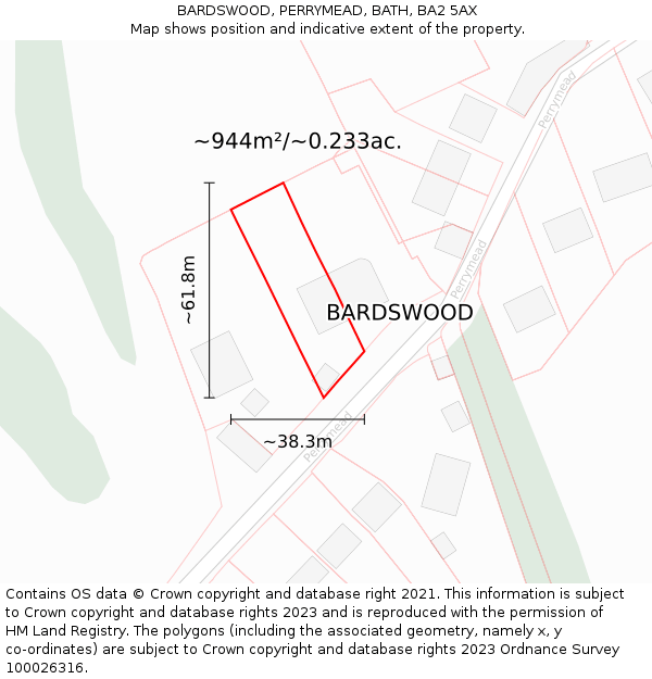 BARDSWOOD, PERRYMEAD, BATH, BA2 5AX: Plot and title map