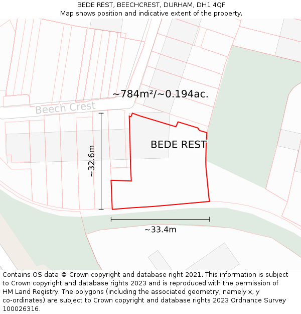 BEDE REST, BEECHCREST, DURHAM, DH1 4QF: Plot and title map