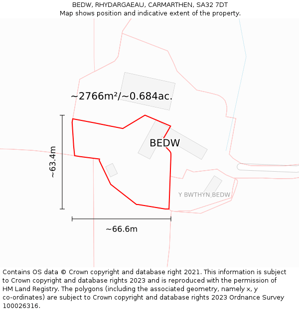 BEDW, RHYDARGAEAU, CARMARTHEN, SA32 7DT: Plot and title map