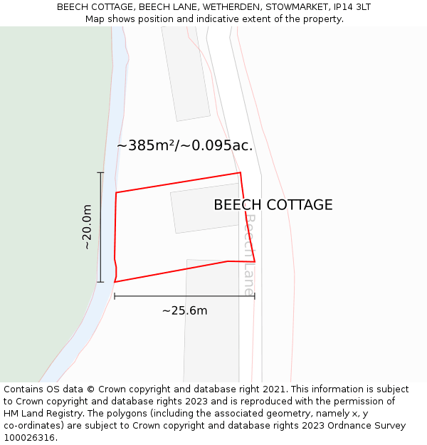 BEECH COTTAGE, BEECH LANE, WETHERDEN, STOWMARKET, IP14 3LT: Plot and title map