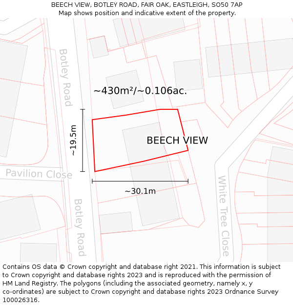 BEECH VIEW, BOTLEY ROAD, FAIR OAK, EASTLEIGH, SO50 7AP: Plot and title map