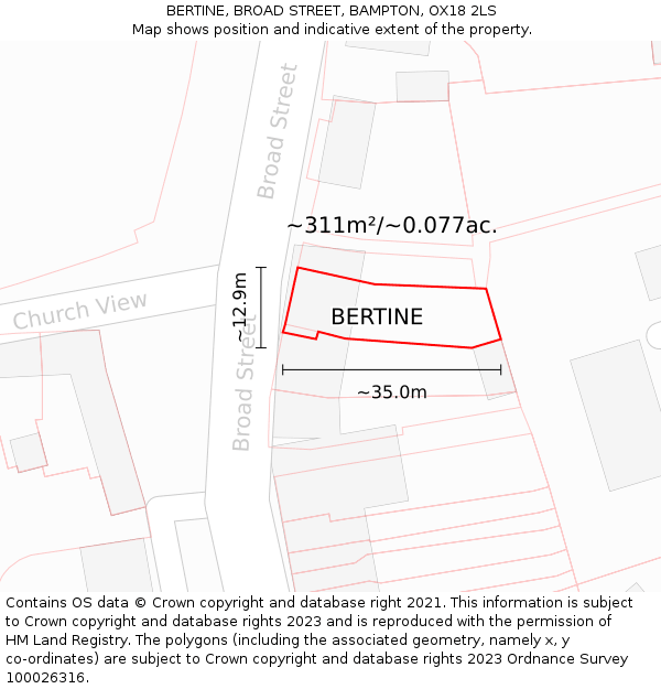BERTINE, BROAD STREET, BAMPTON, OX18 2LS: Plot and title map