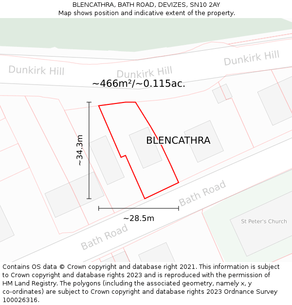 BLENCATHRA, BATH ROAD, DEVIZES, SN10 2AY: Plot and title map