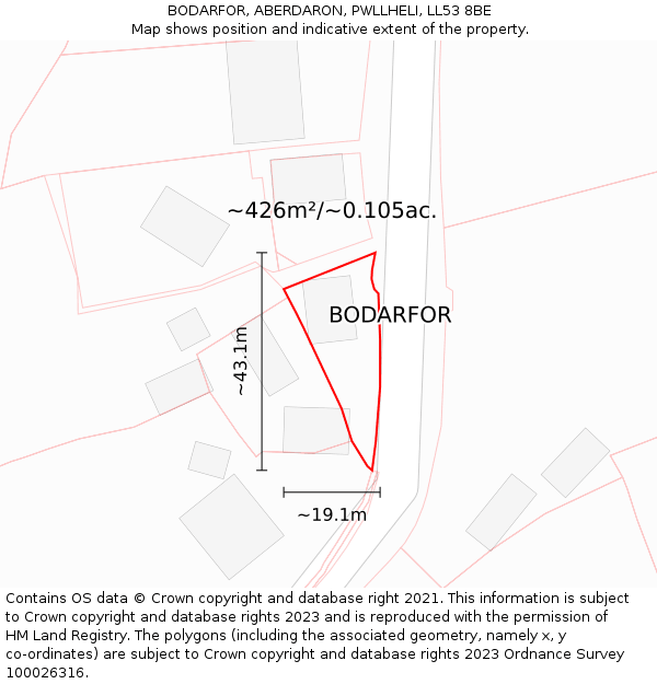 BODARFOR, ABERDARON, PWLLHELI, LL53 8BE: Plot and title map