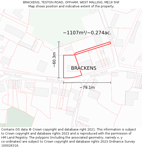 BRACKENS, TESTON ROAD, OFFHAM, WEST MALLING, ME19 5NF: Plot and title map