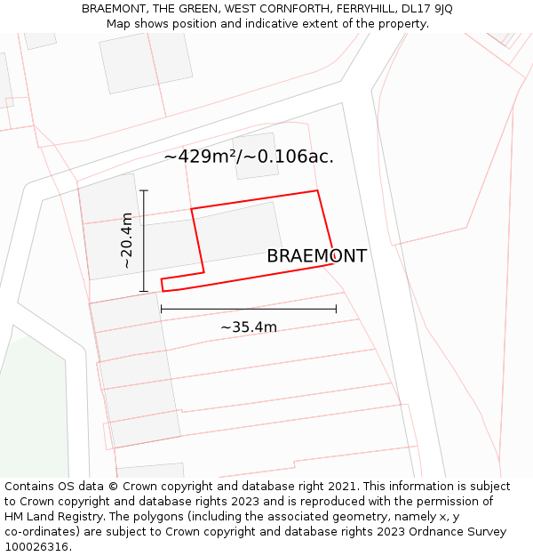 BRAEMONT, THE GREEN, WEST CORNFORTH, FERRYHILL, DL17 9JQ: Plot and title map