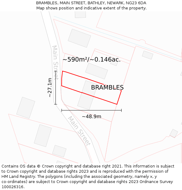 BRAMBLES, MAIN STREET, BATHLEY, NEWARK, NG23 6DA: Plot and title map