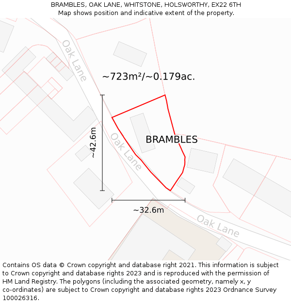 BRAMBLES, OAK LANE, WHITSTONE, HOLSWORTHY, EX22 6TH: Plot and title map