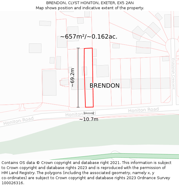 BRENDON, CLYST HONITON, EXETER, EX5 2AN: Plot and title map