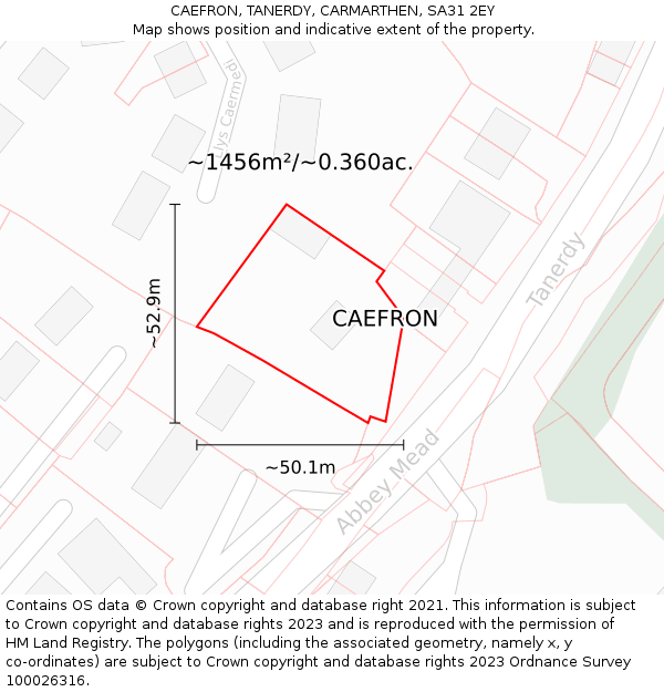 CAEFRON, TANERDY, CARMARTHEN, SA31 2EY: Plot and title map