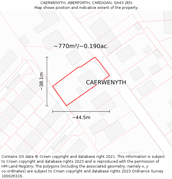 CAERWENYTH, ABERPORTH, CARDIGAN, SA43 2EN: Plot and title map