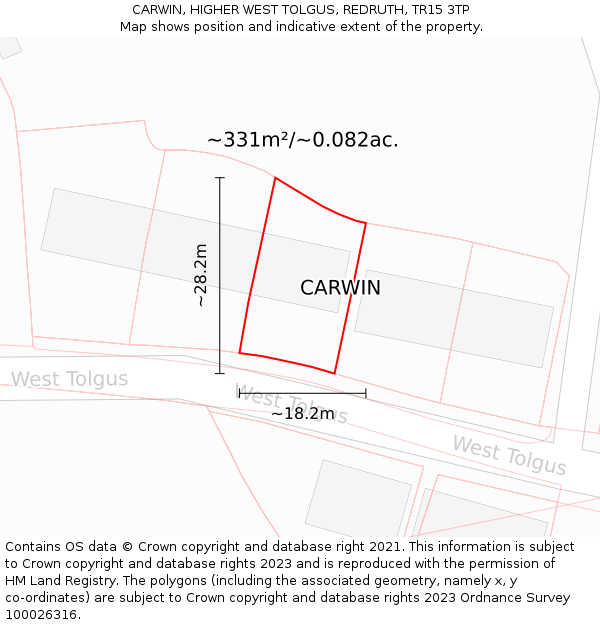 CARWIN, HIGHER WEST TOLGUS, REDRUTH, TR15 3TP: Plot and title map