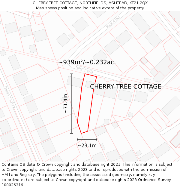 CHERRY TREE COTTAGE, NORTHFIELDS, ASHTEAD, KT21 2QX: Plot and title map