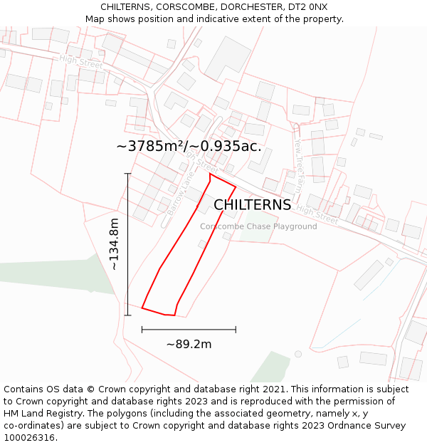CHILTERNS, CORSCOMBE, DORCHESTER, DT2 0NX: Plot and title map