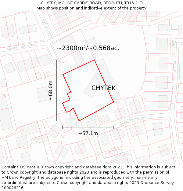 CHYTEK, MOUNT CARBIS ROAD, REDRUTH, TR15 2LD: Plot and title map