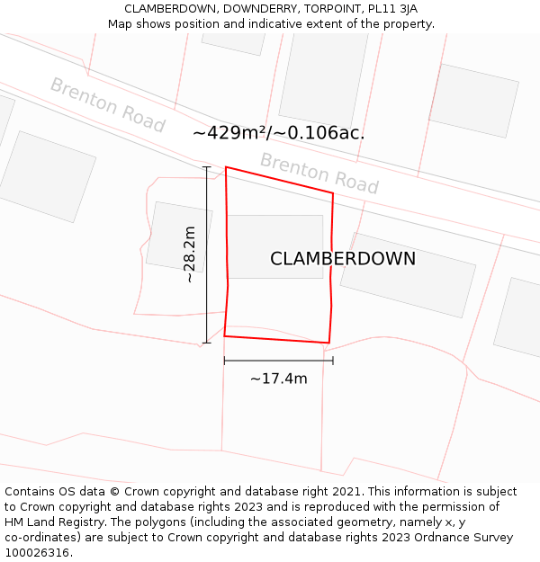 CLAMBERDOWN, DOWNDERRY, TORPOINT, PL11 3JA: Plot and title map
