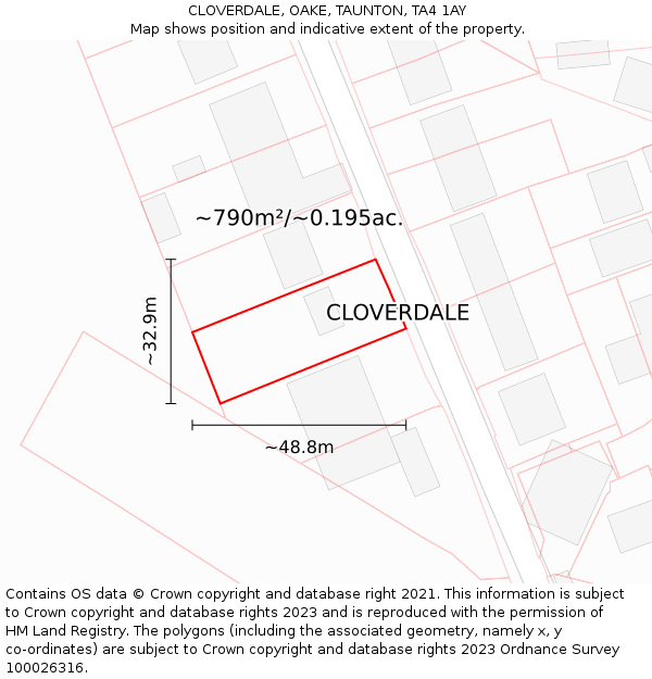 CLOVERDALE, OAKE, TAUNTON, TA4 1AY: Plot and title map