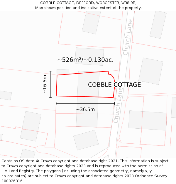 COBBLE COTTAGE, DEFFORD, WORCESTER, WR8 9BJ: Plot and title map