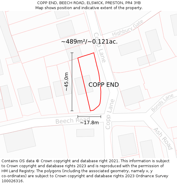 COPP END, BEECH ROAD, ELSWICK, PRESTON, PR4 3YB: Plot and title map
