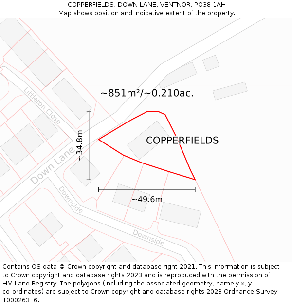 COPPERFIELDS, DOWN LANE, VENTNOR, PO38 1AH: Plot and title map