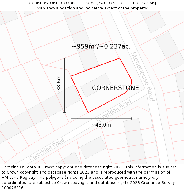 CORNERSTONE, CORBRIDGE ROAD, SUTTON COLDFIELD, B73 6NJ: Plot and title map
