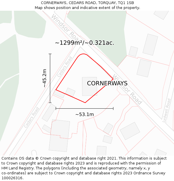 CORNERWAYS, CEDARS ROAD, TORQUAY, TQ1 1SB: Plot and title map