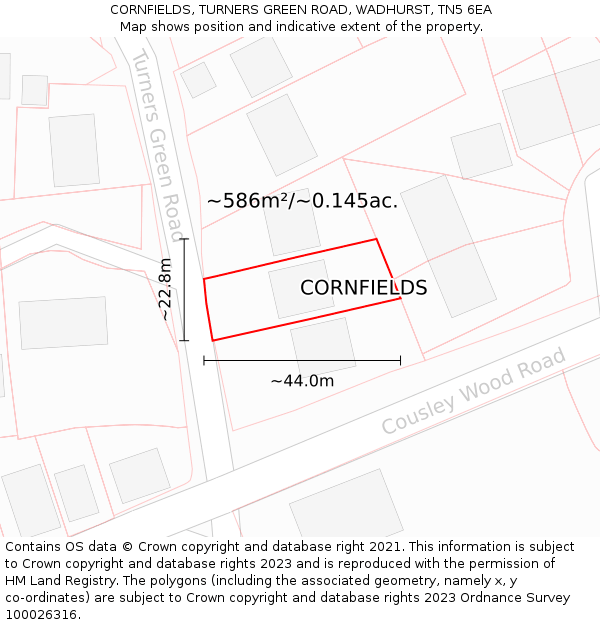 CORNFIELDS, TURNERS GREEN ROAD, WADHURST, TN5 6EA: Plot and title map