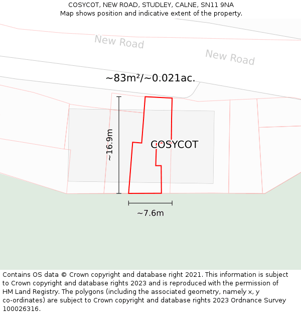 COSYCOT, NEW ROAD, STUDLEY, CALNE, SN11 9NA: Plot and title map