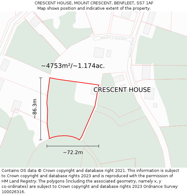 CRESCENT HOUSE, MOUNT CRESCENT, BENFLEET, SS7 1AF: Plot and title map