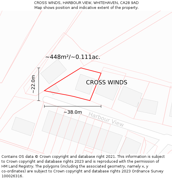 CROSS WINDS, HARBOUR VIEW, WHITEHAVEN, CA28 9AD: Plot and title map