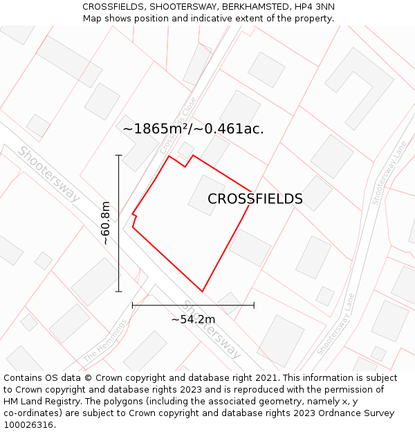 CROSSFIELDS, SHOOTERSWAY, BERKHAMSTED, HP4 3NN: Plot and title map