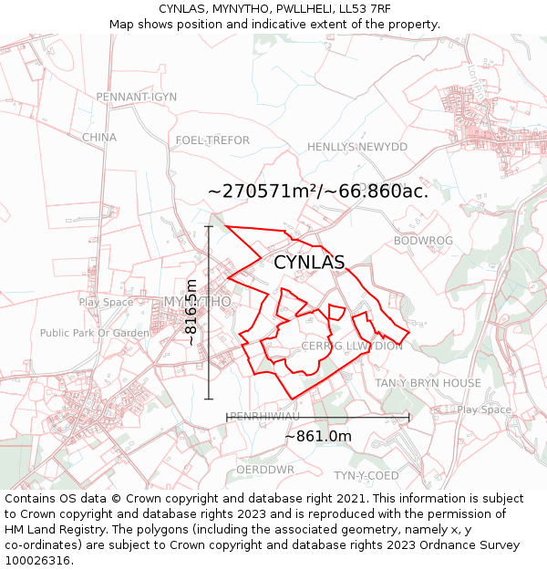 CYNLAS, MYNYTHO, PWLLHELI, LL53 7RF: Plot and title map