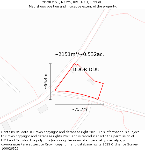 DDOR DDU, NEFYN, PWLLHELI, LL53 6LL: Plot and title map
